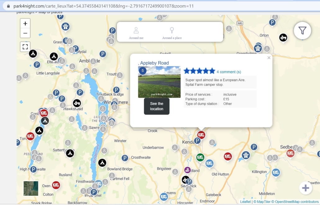 The park4night.com Motorhome Camper Van Stopover Website