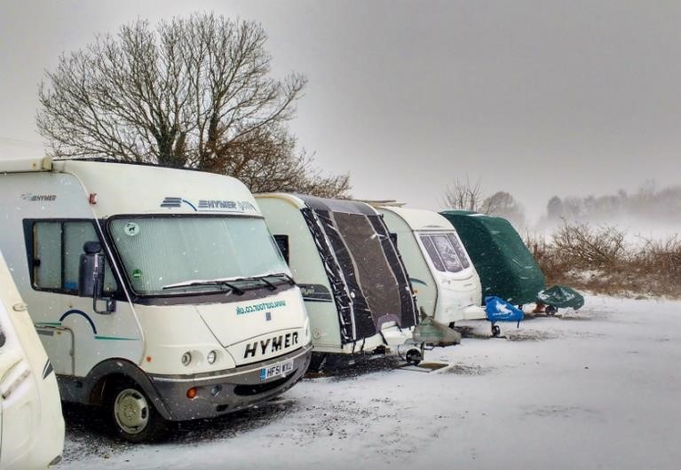 Motorhome camper van caravan storage winter snow ice mothballed