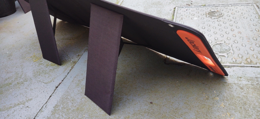 The built-in stands for the Jackery SolarSaga portable solar folding panels