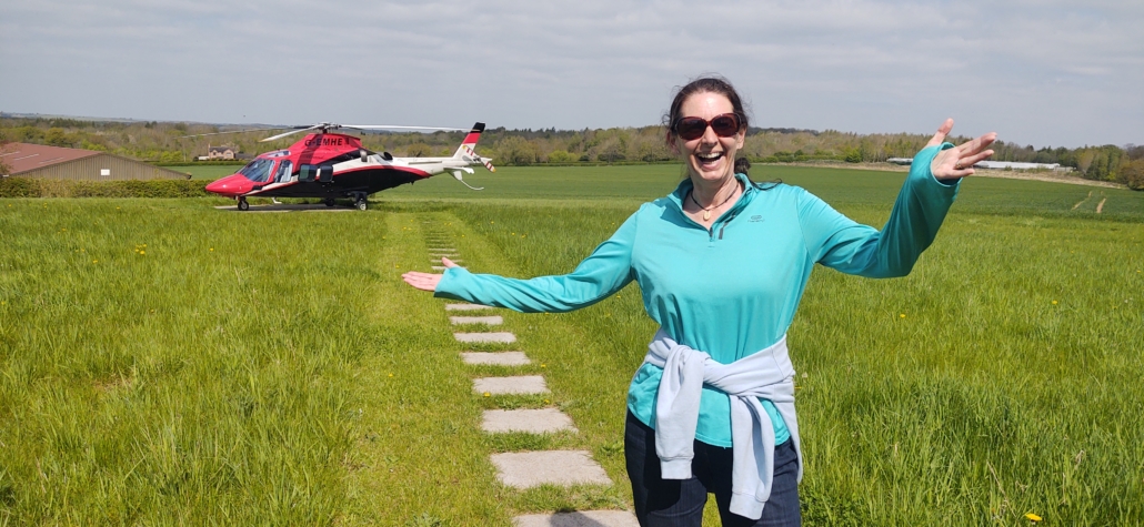 Ah, there's a helicopter parked up, maybe this isn't the path to the woodland area we were after...