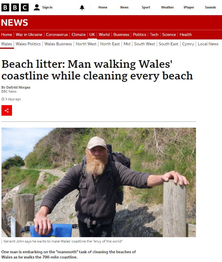 Geraint John BBC Cleaning Wales Beaches Hiking 700 Miles