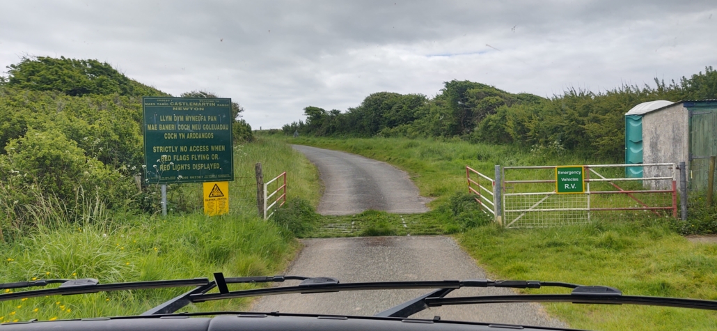 The entrance to Castlemartin Range on the way to St Govan's