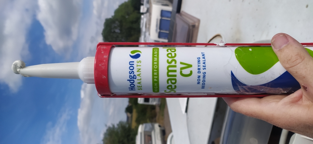 This is the Seamseal CV non-drying mastic (we got ours from Amazon) we used to reseal the leaking skylight