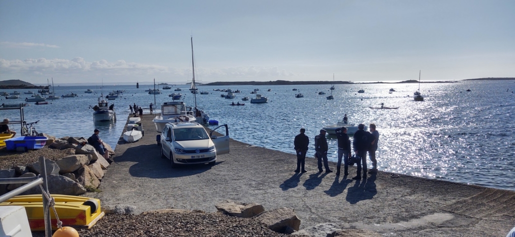 Tide's in at the quay a short walk from the campsite at Île-Grande. Each morning fresh fish is sold from here.