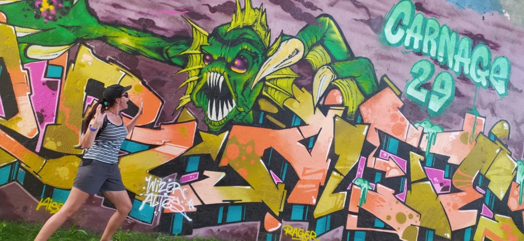 Graffiti along an underpass on our way to the gardens (we're in department 29 here, hence the Carnage 29, we assume!)