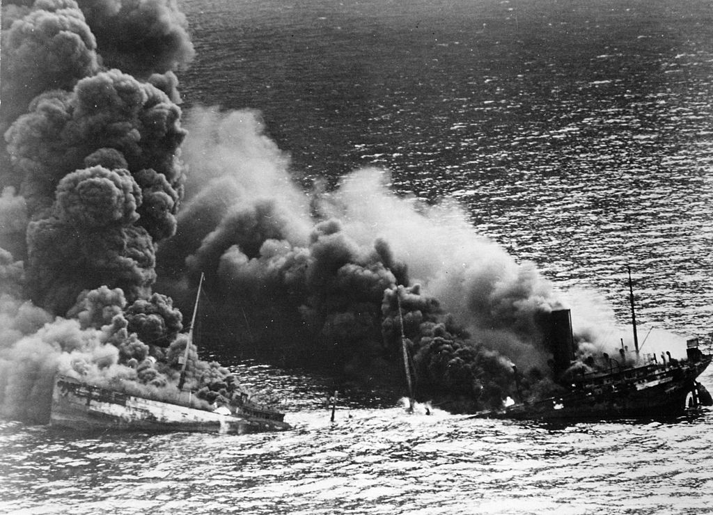 Allied tanker Dixie Arrow, torpedoed by U-71 in 1942 
