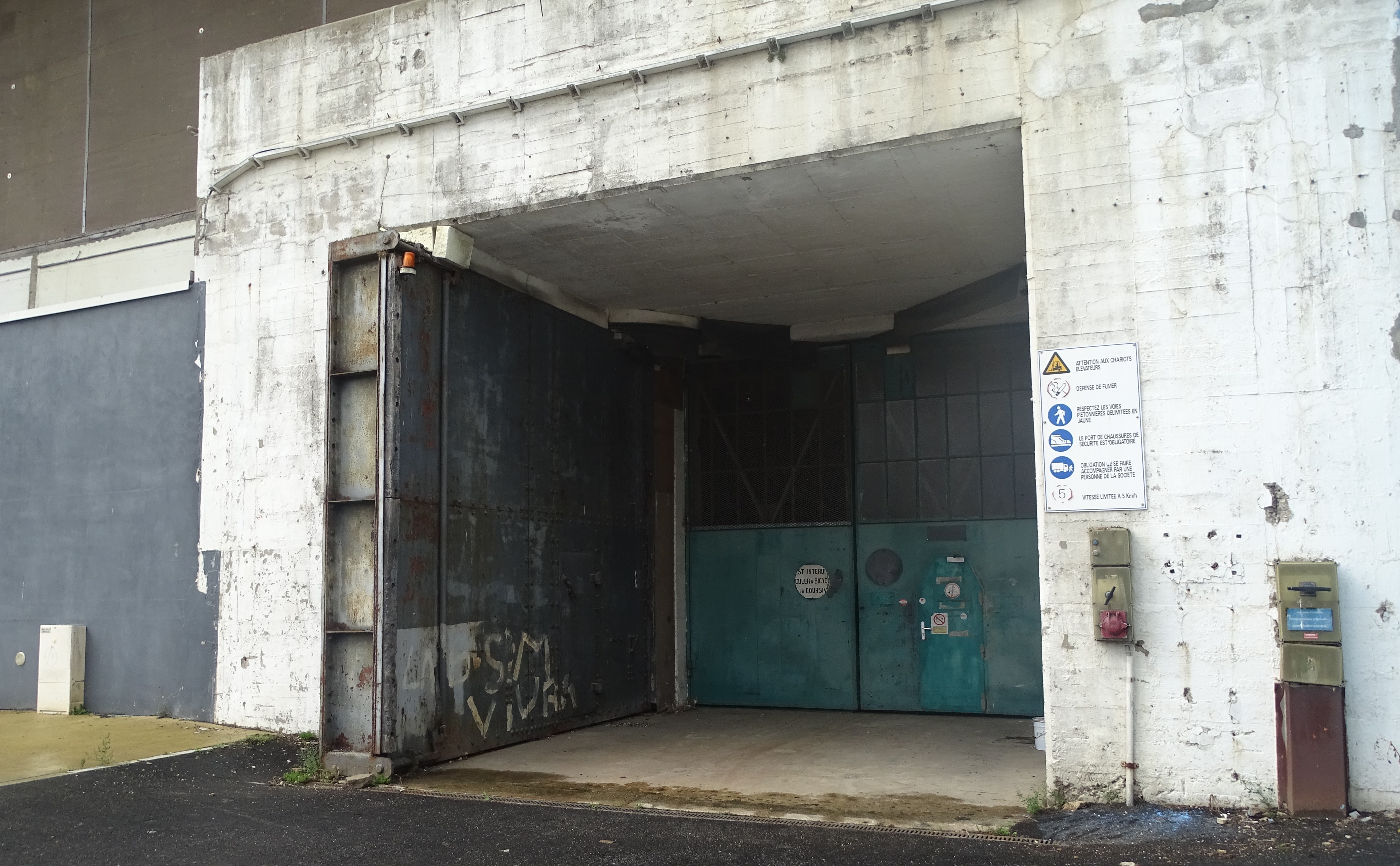 Blast doors in the side of one of the Keroman sub pens at Lorient