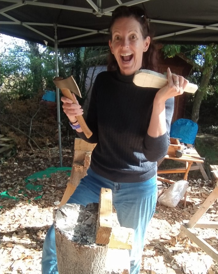 Carving a spoon required much more use of a sharp axe than we were expecting!