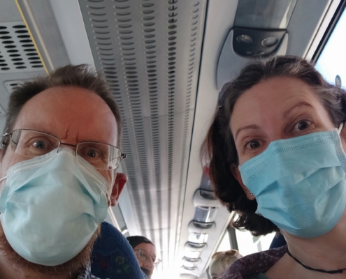 Facemasks on bus in Spain
