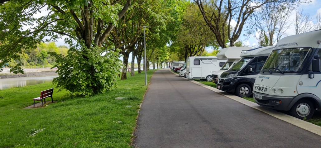 Riverside motorhome parking in Cork, Ireland