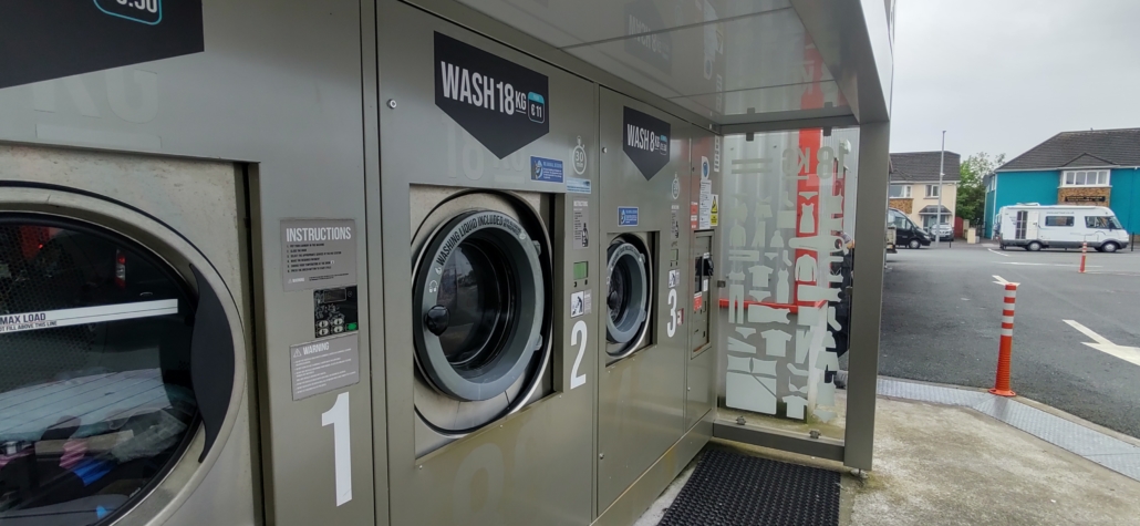 Using the Revolution washer-dryers again for convenient motorhome laundry at a SuperValu in Ireland