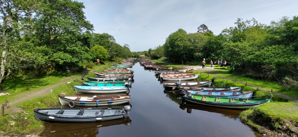 Boats anchored up on a river