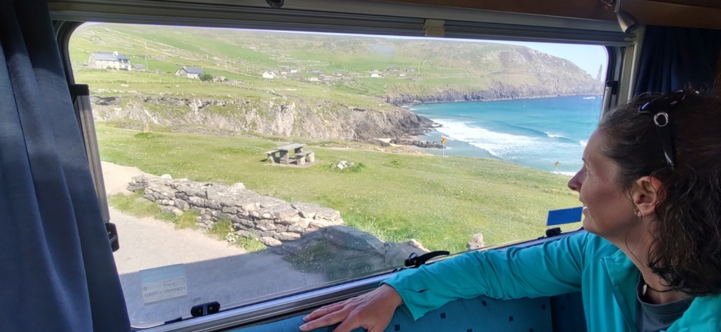 motorhome view over Coumeenoole beach