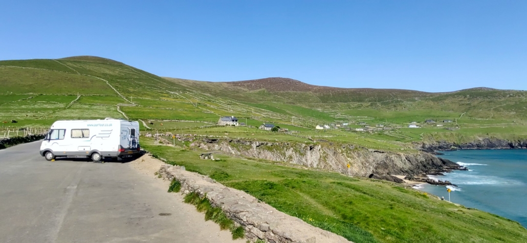 motorhome parked at Coumeenoole beach Ireland