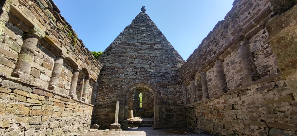 Inside of  roofless Kilmalkedar Church