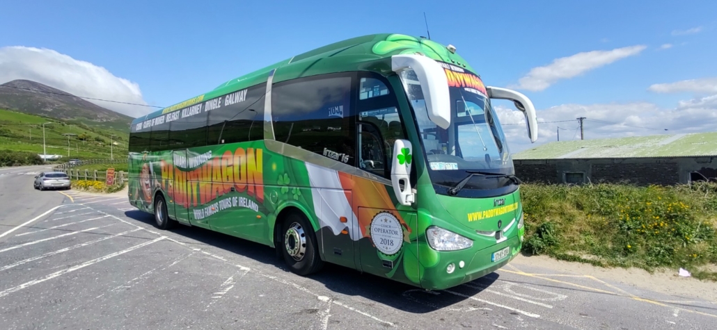 The Paddywagon coach at Inch Beach, Dingle Peninsula