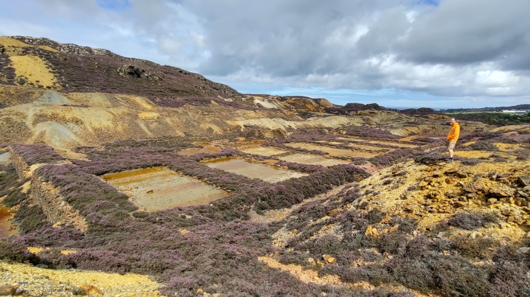 Precipitation ponds used to leach copper out of crushed ore at Parys Mountain copper mine