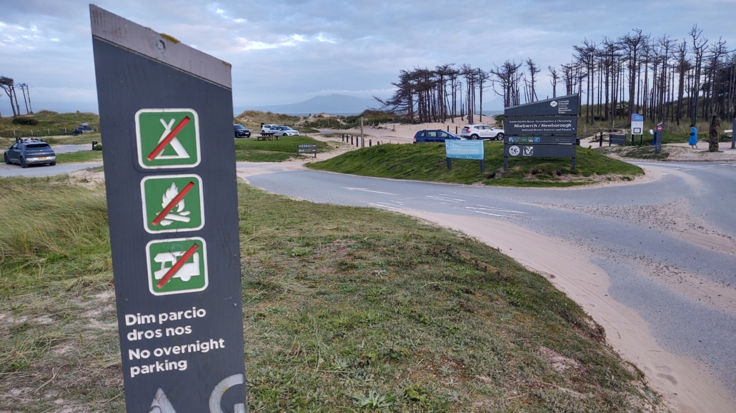 No overnight parking at Newbrough Forest beach parking, Anglesey