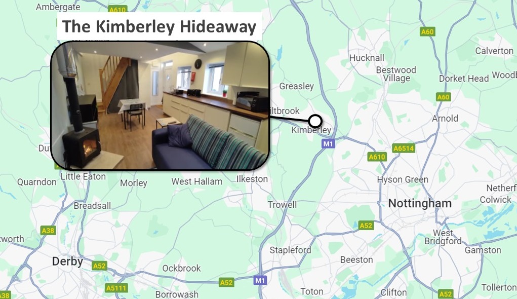 Location of the Kimberley Hideaway AirBnB in Nottinghamshire
