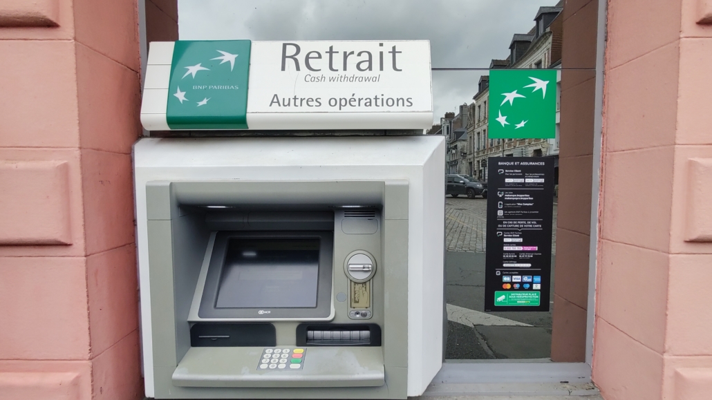 Scene of the crime! The cash machine which munched our debit card