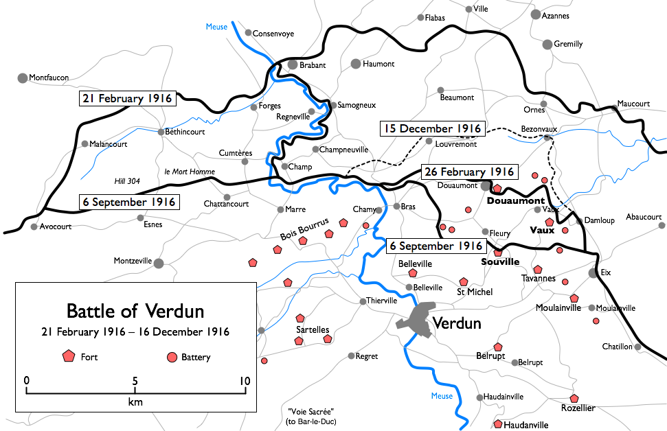 Battlefield map of Verdun in WW1