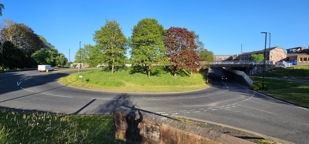 Underpass in Carlisle where Ju used to get excited the double-decker might get scalped!