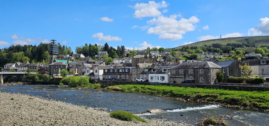 View of Langholm town across the river