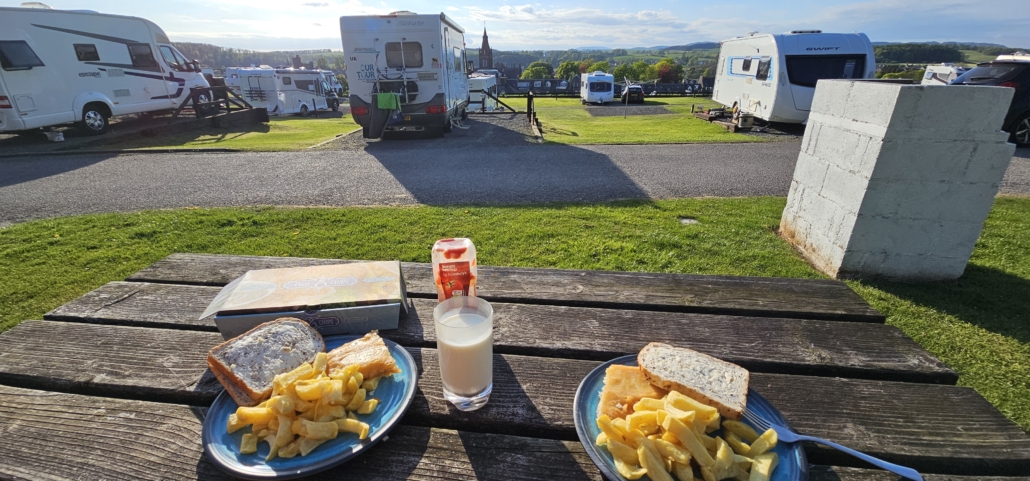 Fish and chips at a motorhome campsite