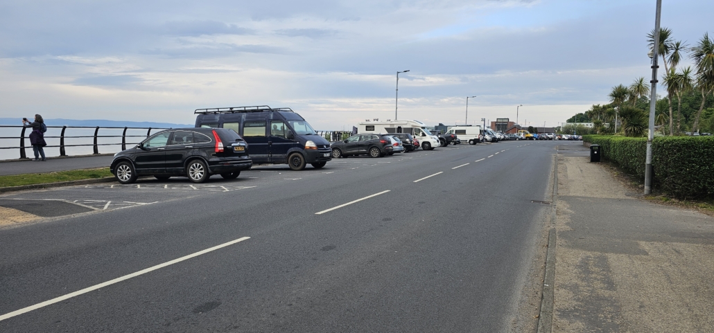 Main Street on Brodick, the road to and from the ferry dock, tolerates overnight motorhome stays