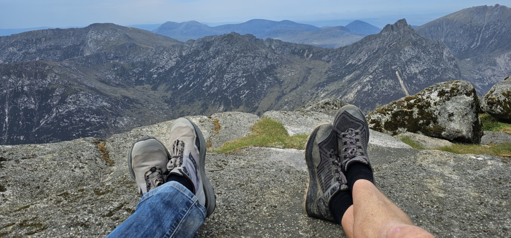 Boots and a view from Goatfell Summit, Arran