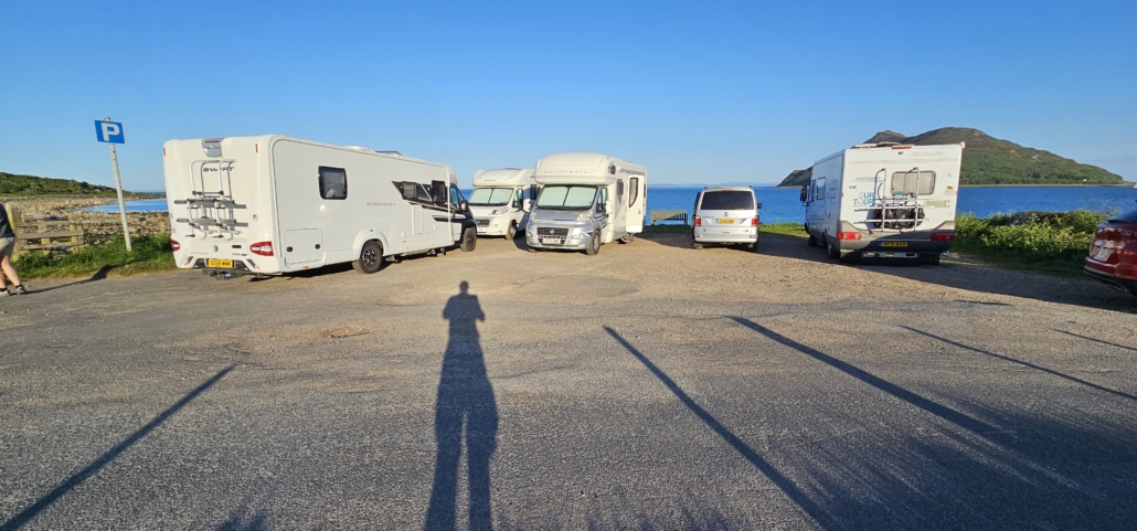 Quite a few motorhomes in one small car park at Lamlash Bay, Arran