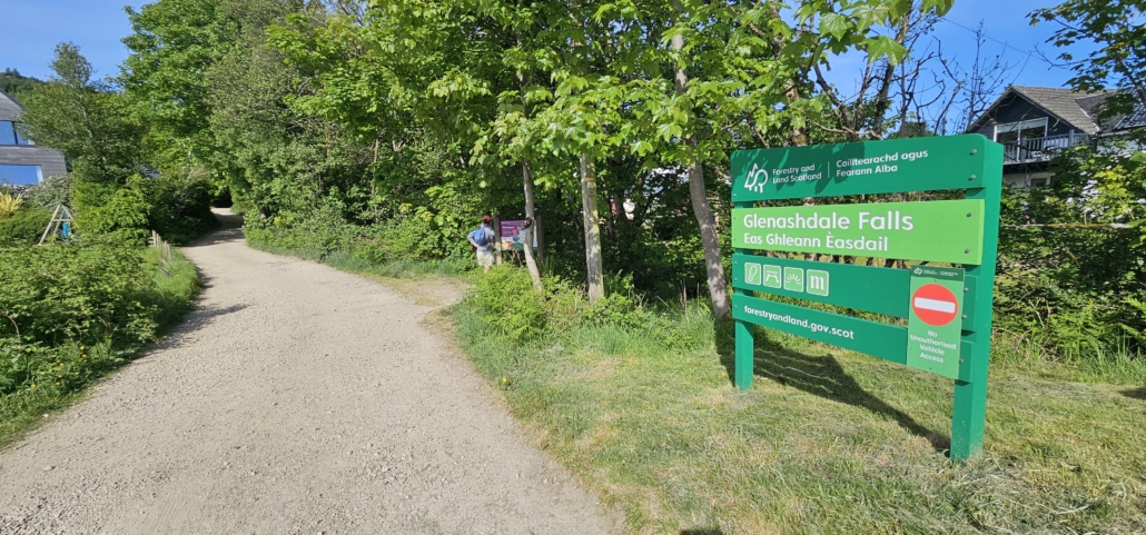 Sign pointing the Glenashdale Falls path on Arran