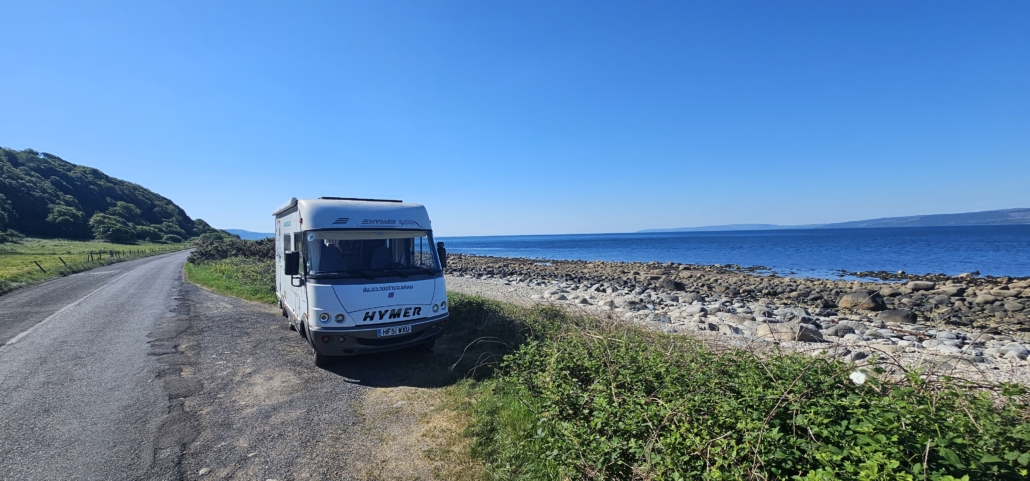 Motorhome parked by beach