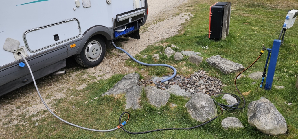 The grey waste pipe came in handy at Lochranza Campsite 
