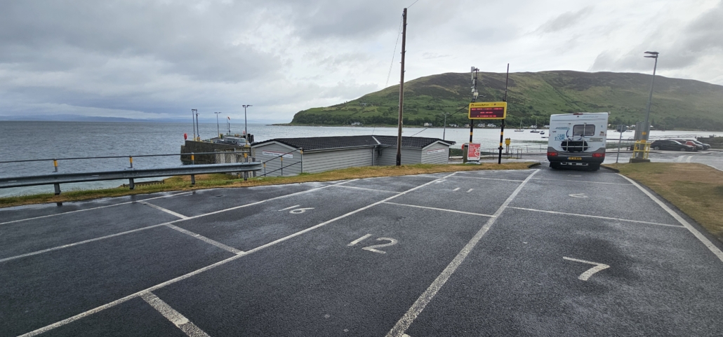Motorhome queuing for ferry at Lochranza, Arran