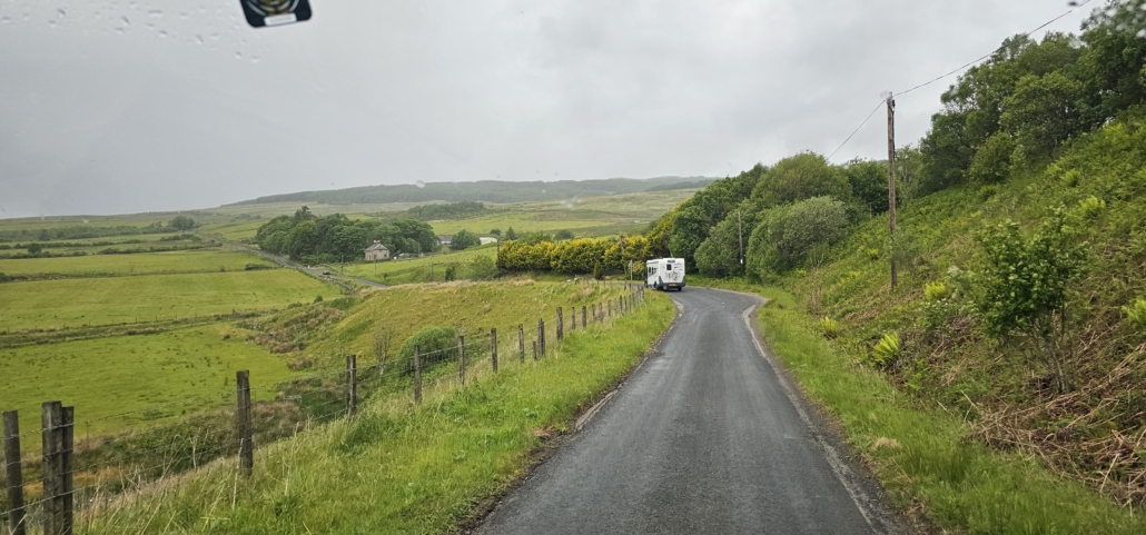 Motorhome on single track road
