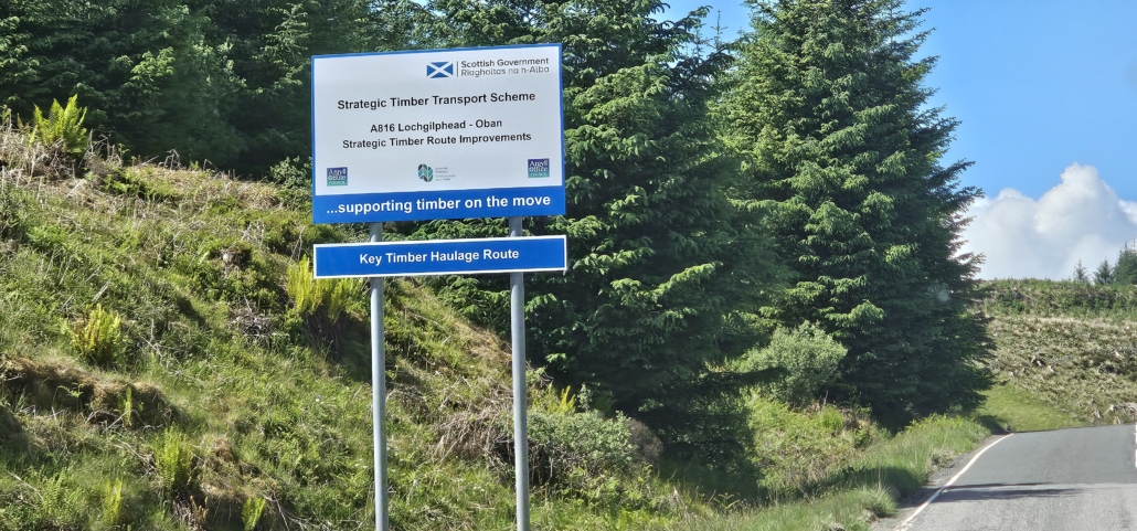 Logging road sign in Scotland