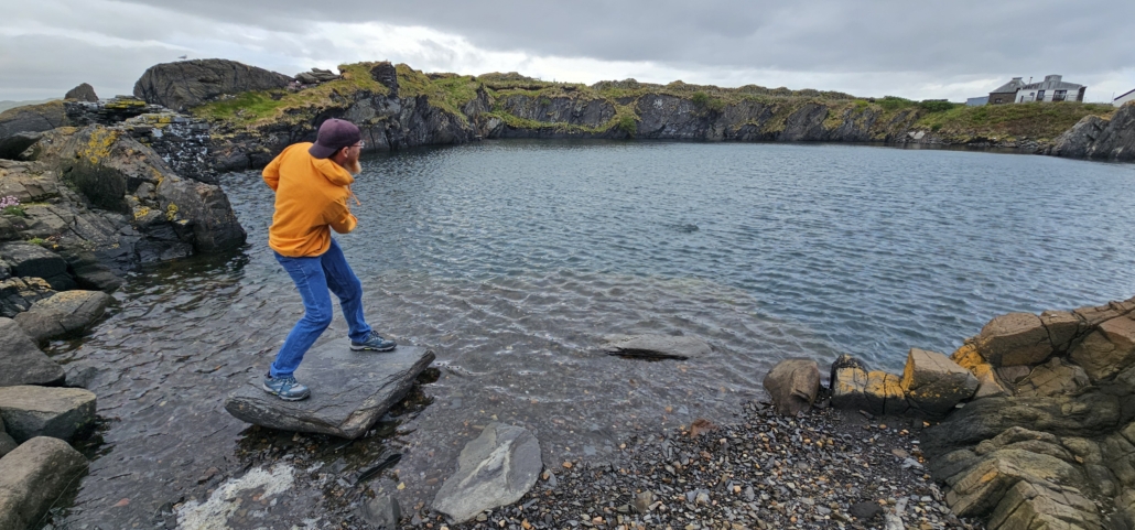 On the platform used by the World Stone Skimming Championship on Easdale 