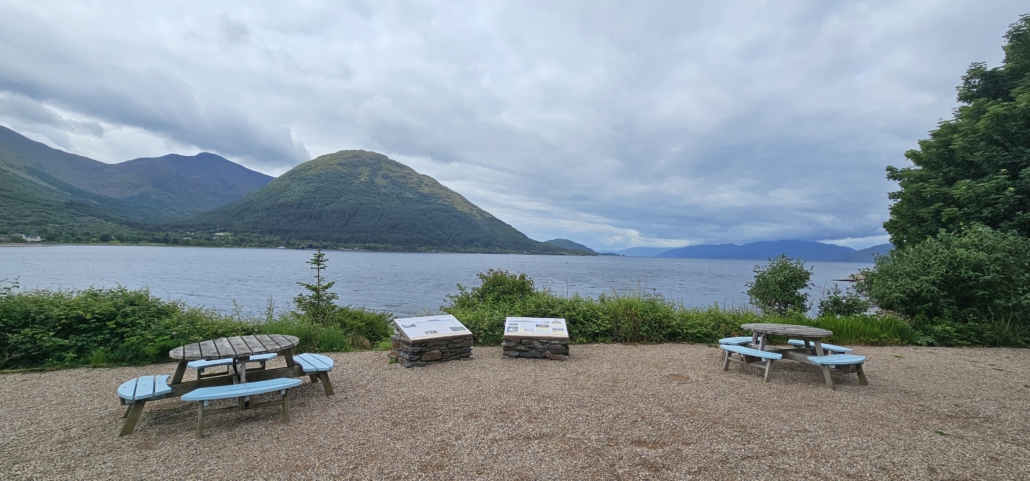 Viewpoint over Loch Linnhe by a petrol station, nay shabby for a picnic spot