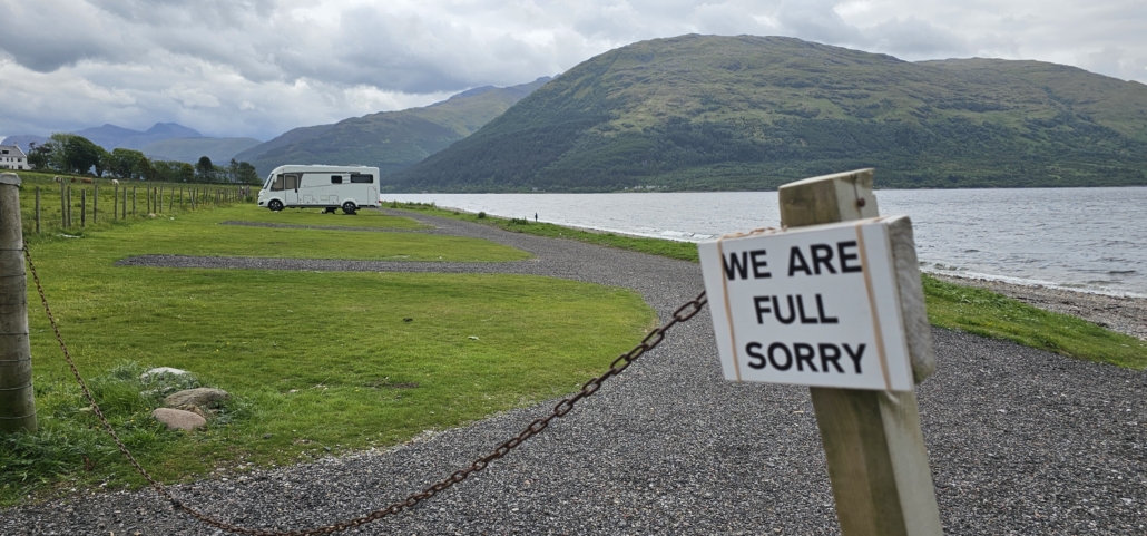We Are Full Sorry sign at the Loch Linnhe motorhome aire