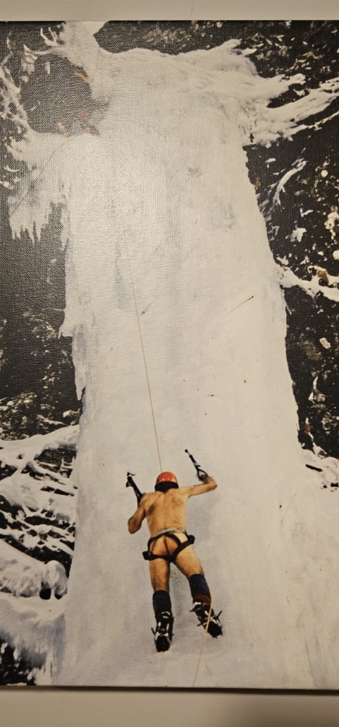 Naked ice climber pictured in Boots Bar at Clachaig Inn in Glen Coe