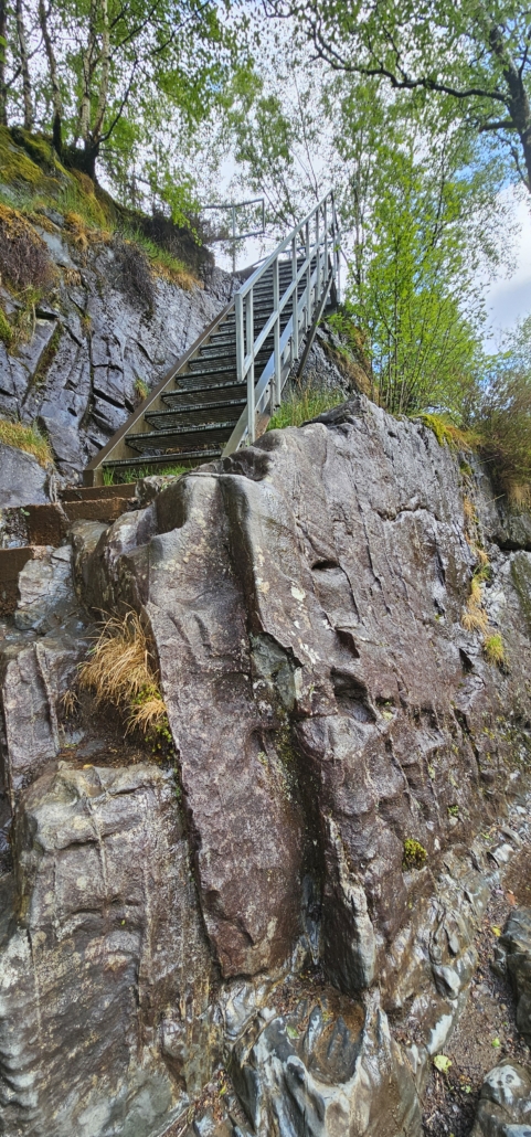 Metal staircase to the the River Coe in Glen Coe
