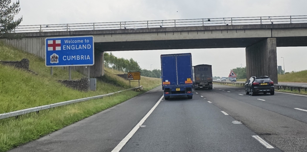 Welcome to England sign by the motorway