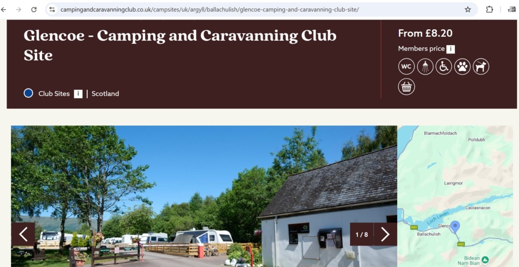 Camping and Caravanning Glencoe campsite Scotland website 