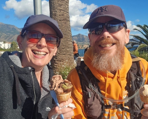 Two people eating ice creams